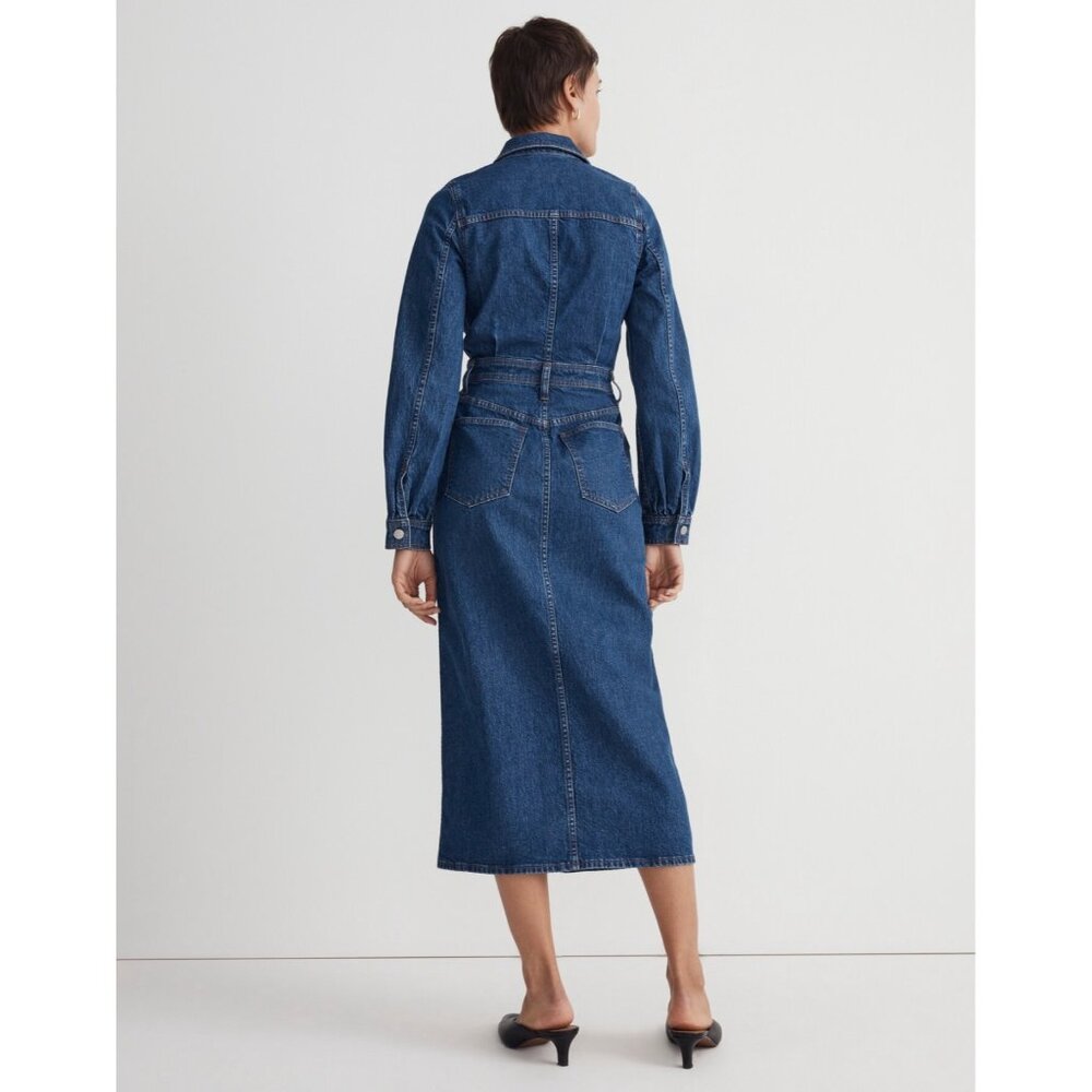 NWT Madewell Denim Midi Shirtdress in Glissan Wash Heavyweight Jean Dress 14 - Picture 5 of 9